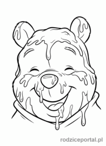 Kolorowanka Kubuś Puchatek - Kubuś Puchatek, zbliżenie na jego twarz z miodem