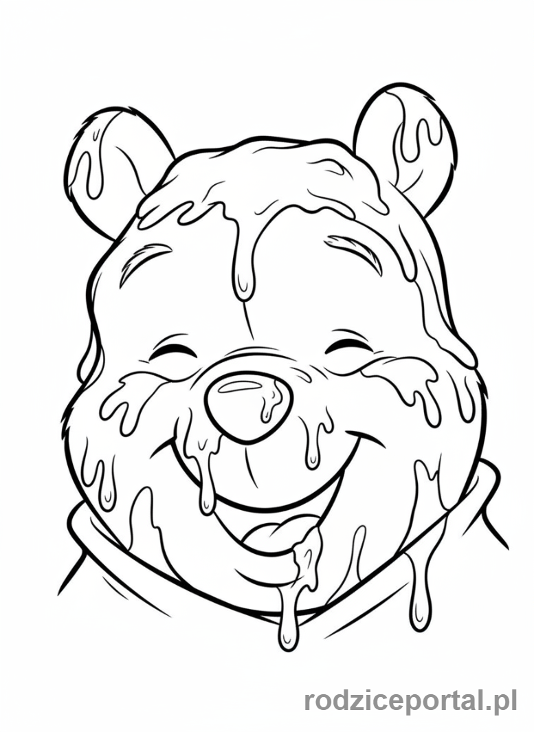 Kolorowanka Kubuś Puchatek - Kubuś Puchatek, zbliżenie na jego twarz z miodem