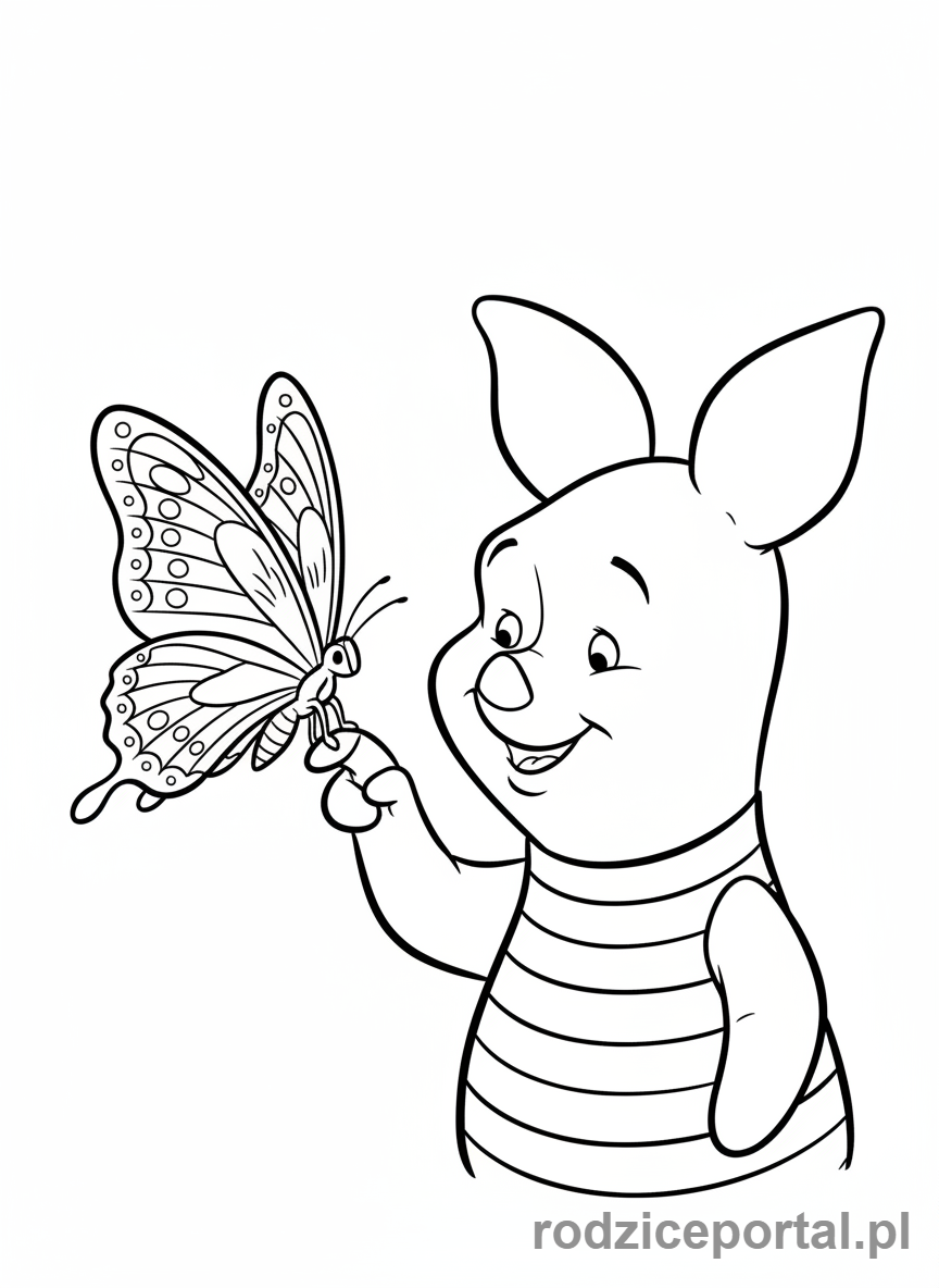 Kolorowanka Kubuś Puchatek - Prosiaczek i duży, przyjazny motyl