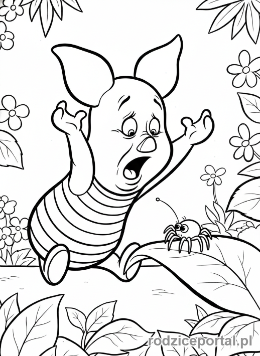 Kolorowanka Kubuś Puchatek - Prosiaczek przestraszony małym pająkiem