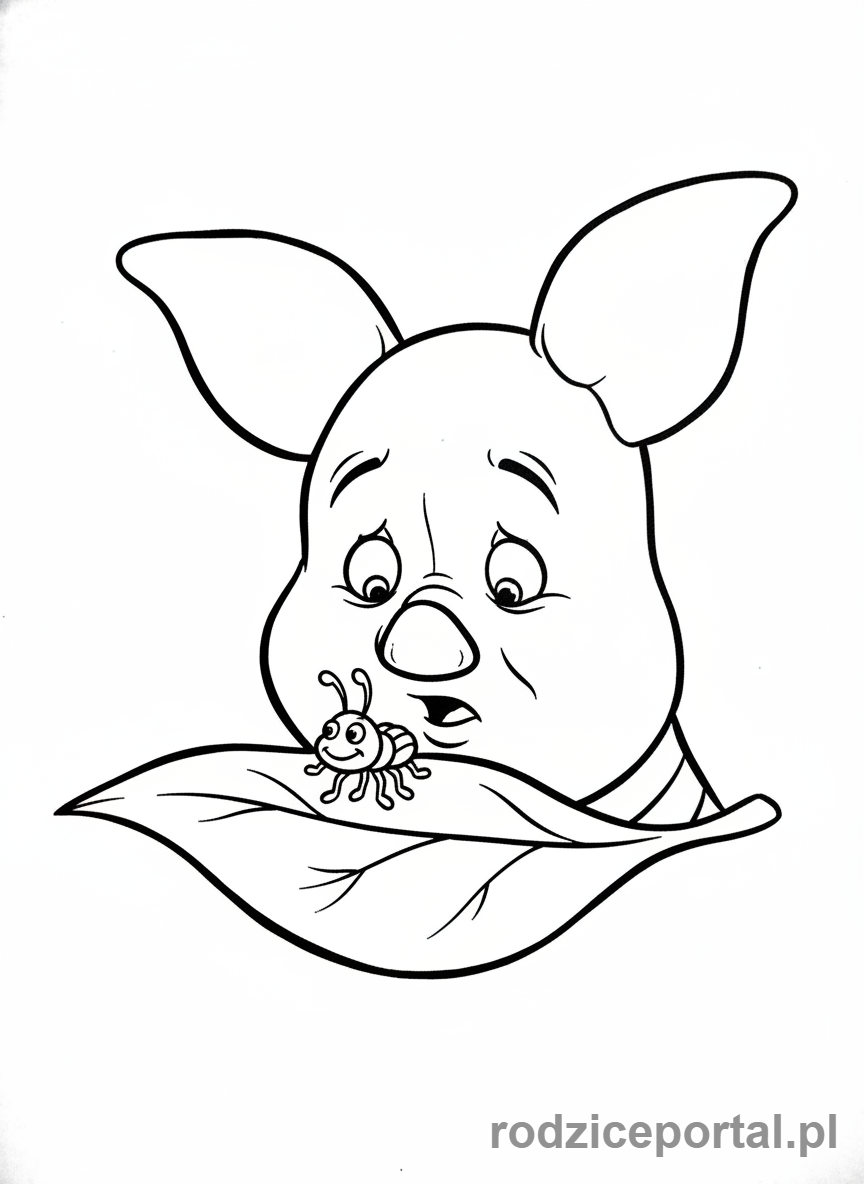 Kolorowanka Kubuś Puchatek - Prosiaczek przestraszony małym robaczkiem.