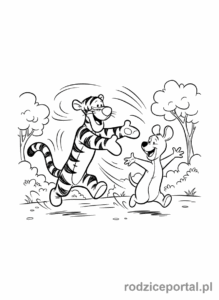 Kolorowanka Kubuś Puchatek - Tygrysek i Maleństwo bawiący się w berka