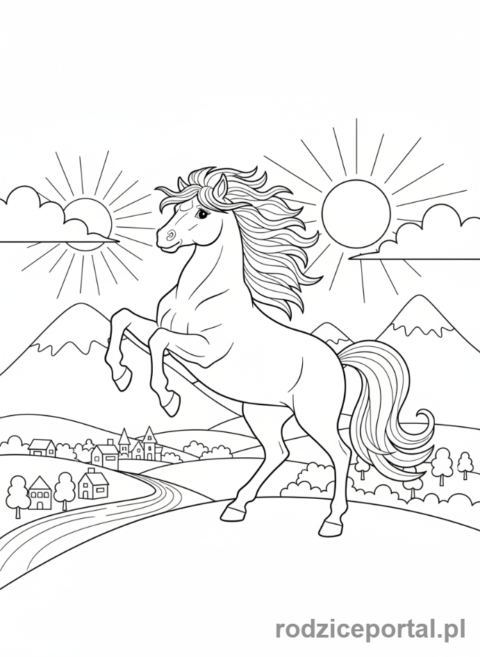 Kolorowanka Kucyki - Dostojny kucyk na wzgórzu.