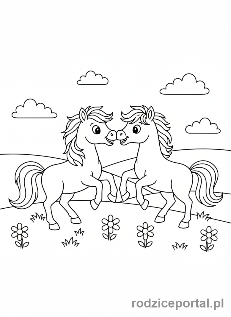 Kolorowanka Kucyki - Dwa kucyki bawiące się razem