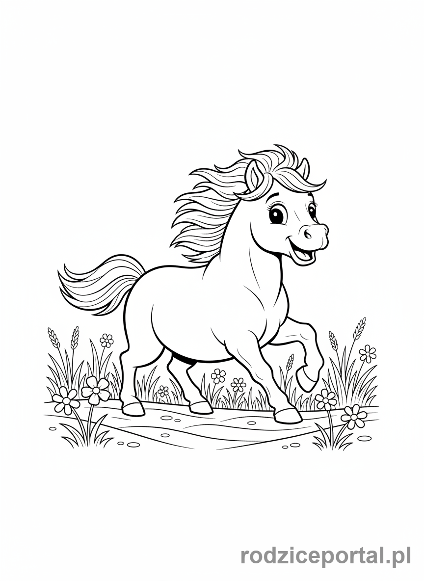 Kolorowanka Kucyki - Kucyk galopujący po łące.