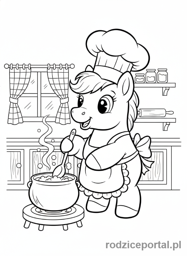 Kolorowanka Kucyki - Kucyk gotujący w fartuchu