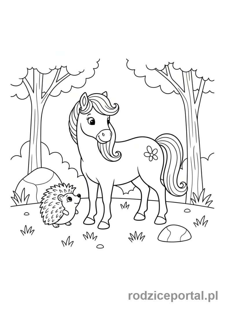 Kolorowanka Kucyki - Kucyk i mały jeż w tle