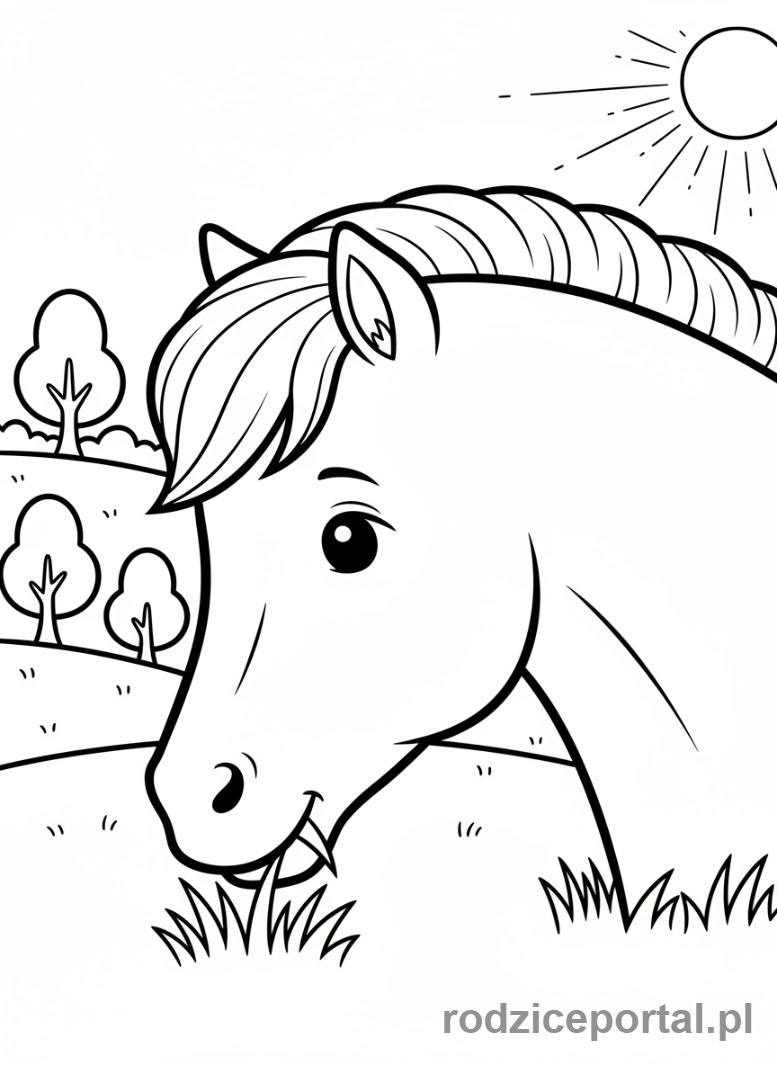 Kolorowanka Kucyki - Kucyk jedzący świeżą trawę