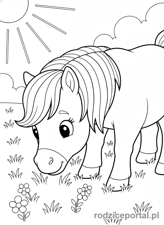 Kolorowanka Kucyki - Kucyk jedzący trawę.