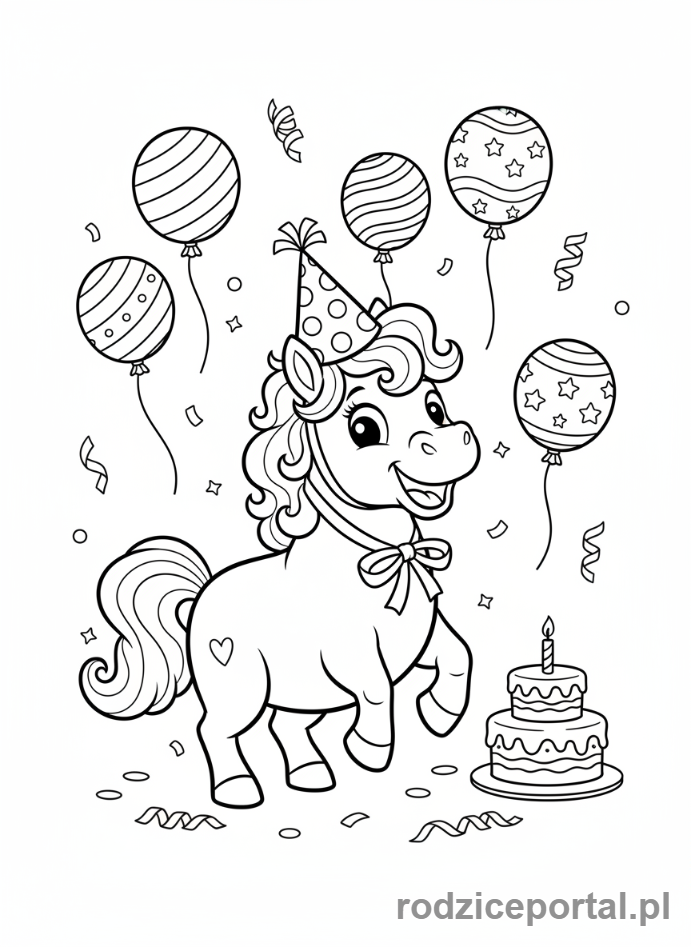 Kolorowanka Kucyki - Kucyk na przyjęciu urodzinowym.