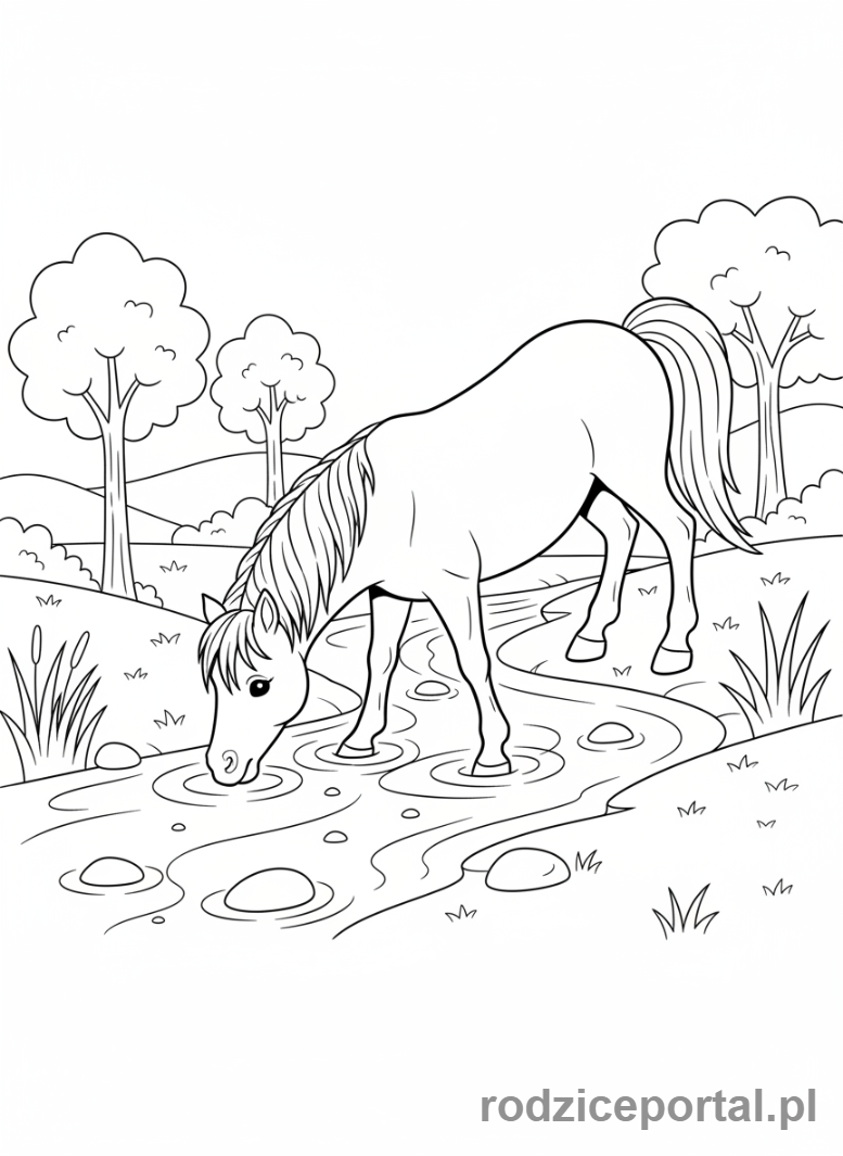 Kolorowanka Kucyki - Kucyk pijący wodę z potoku