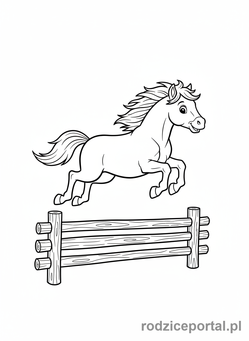 Kolorowanka Kucyki - Kucyk przeskakujący przez płotek.