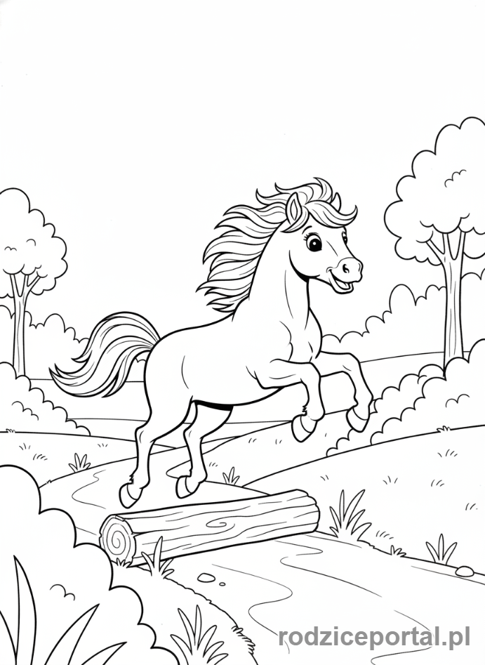 Kolorowanka Kucyki - Kucyk skaczący przez małą przeszkodę
