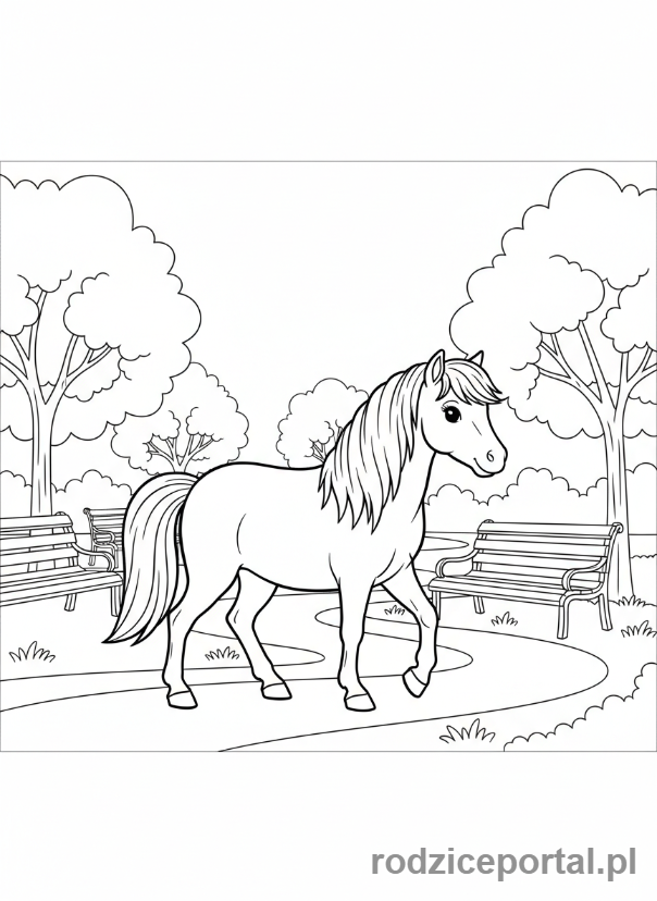 Kolorowanka Kucyki - Kucyk w miejskim parku