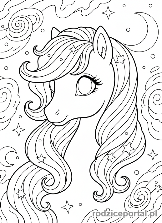 Kolorowanka Kucyki - Kucyk z gwiazdami na grzywie