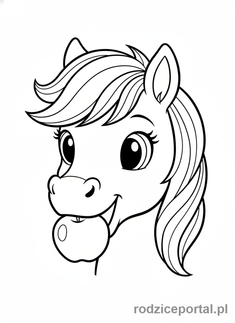 Kolorowanka Kucyki - Kucyk z jabłkiem w pysku