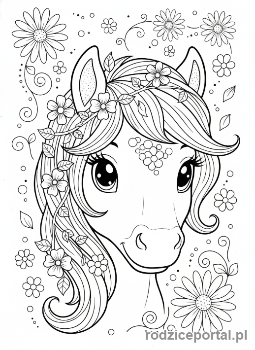 Kolorowanka Kucyki - Kucyk z kwiatami we włosach