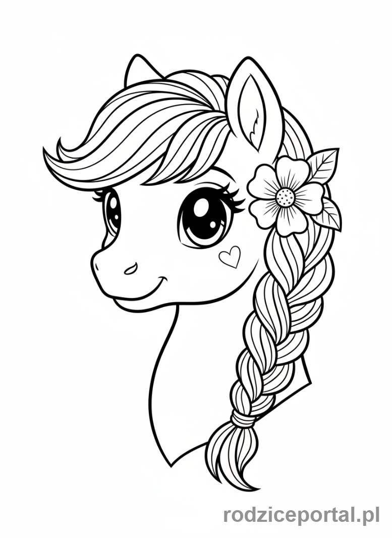 Kolorowanka Kucyki - Kucyk z kwiatkiem we włosach.