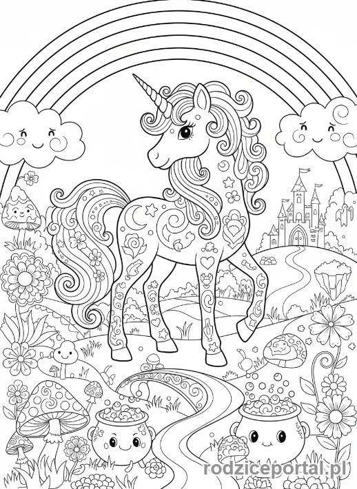 Kolorowanka Kucyki - Kucyk z tęczą w tle.