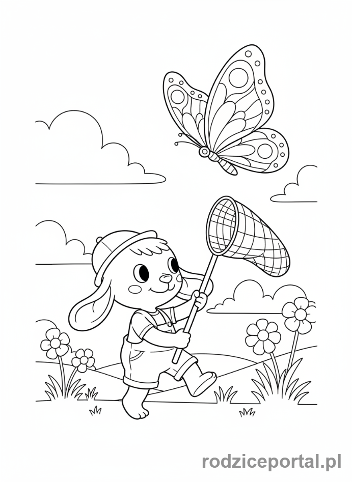 Kolorowanka Labubu - Labubu łapiące motyla