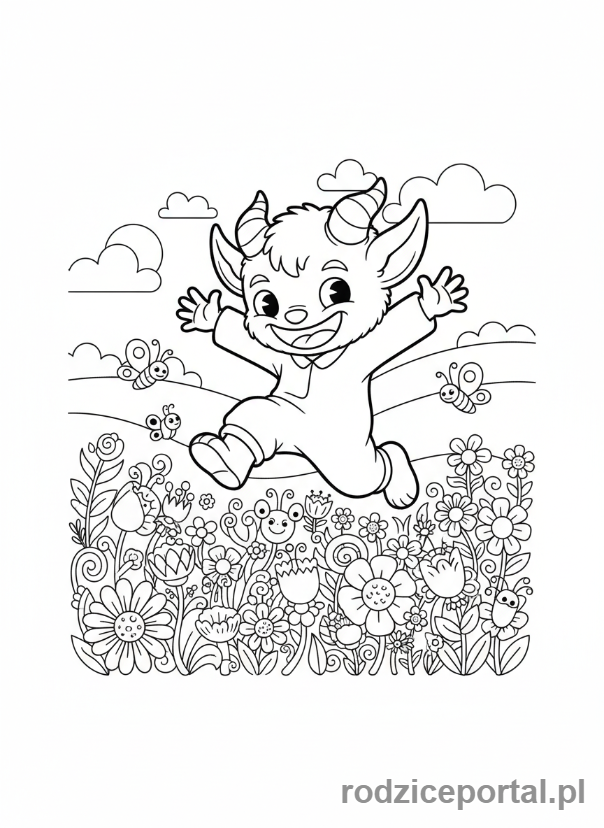 Kolorowanka Labubu - Labubu biegające po łące