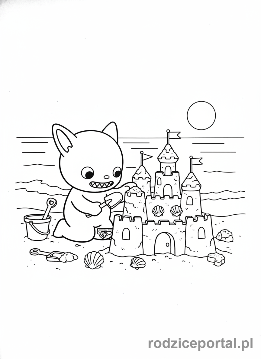 Kolorowanka Labubu - Labubu budujące zamek z piasku