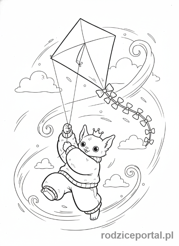 Kolorowanka Labubu - Labubu latające na latawcu