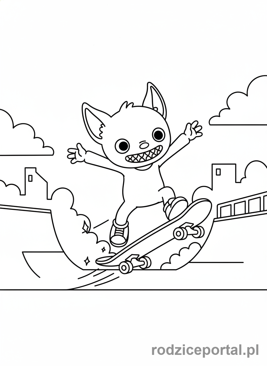 Kolorowanka Labubu - Labubu na deskorolce