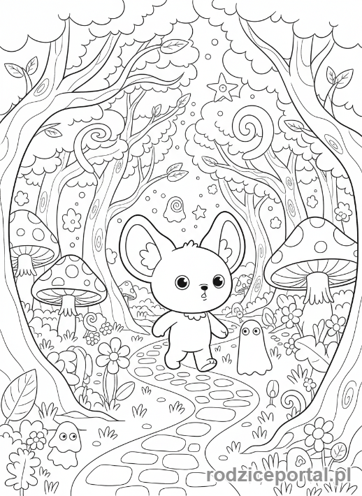 Kolorowanka Labubu - Labubu na spacerze w lesie