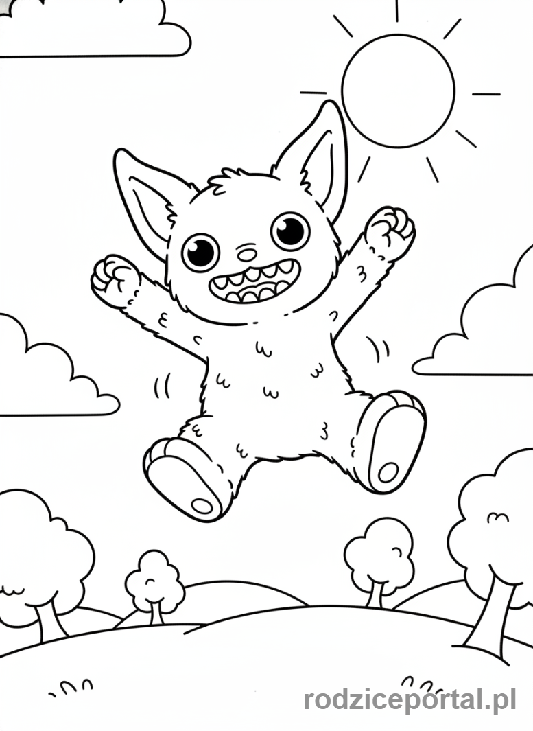 Kolorowanka Labubu - Labubu skaczące, widok z dołu