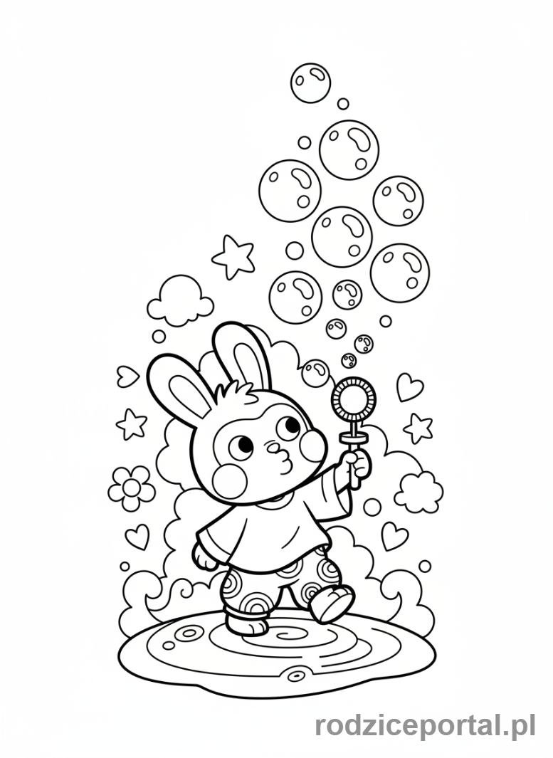 Kolorowanka Labubu - Labubu z bańkami mydlanymi