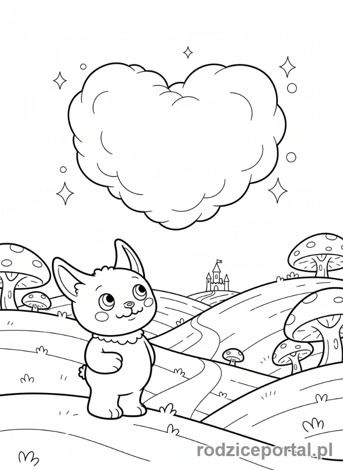 Kolorowanka Labubu - Labubu z chmurką w kształcie serca