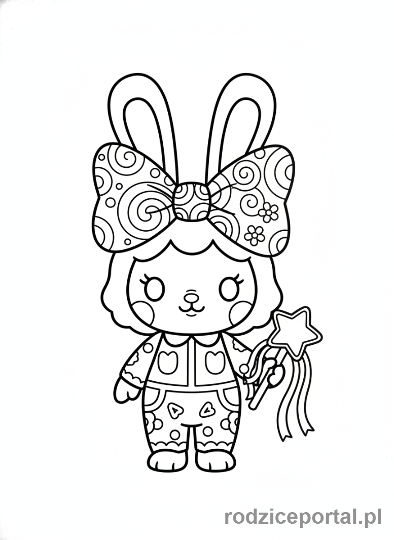 Kolorowanka Labubu - Labubu z dużą kokardą