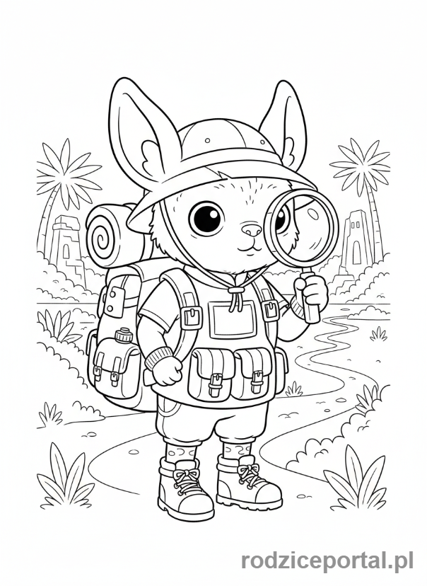 Kolorowanka Labubu - Labubu z plecakiem odkrywcy