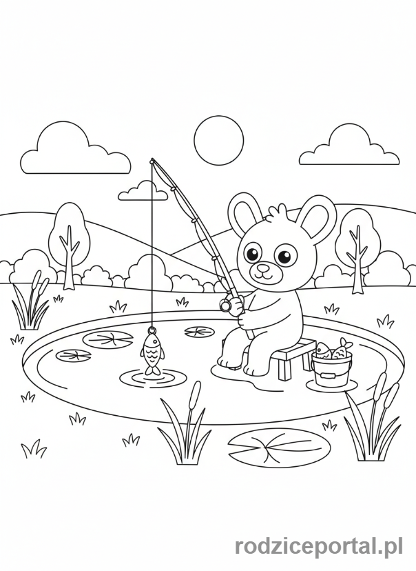 Kolorowanka Labubu - Labubu z wędką