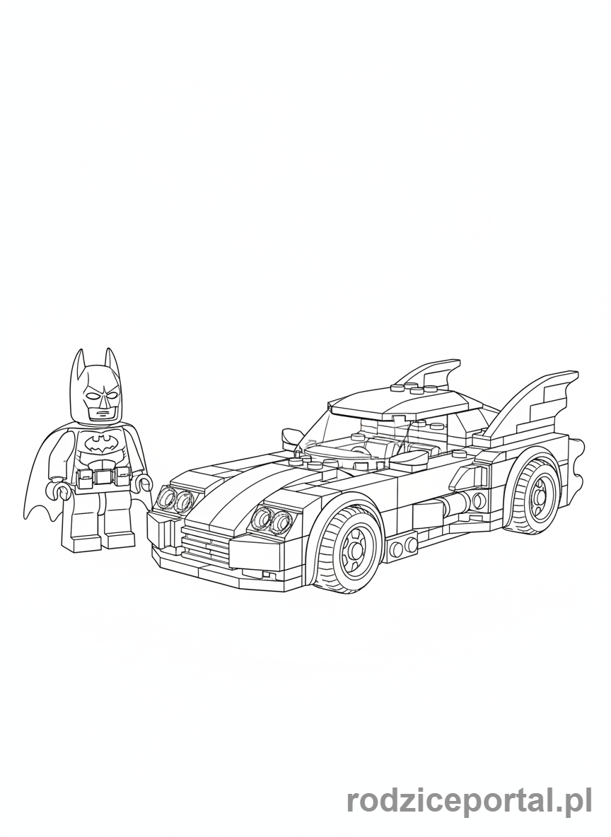 Kolorowanka Lego Batman - Batman Lego z Batmobilem