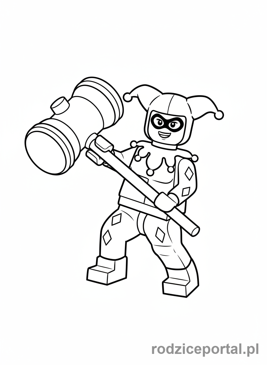 Kolorowanka Lego Batman - Harley Quinn Lego z młotem