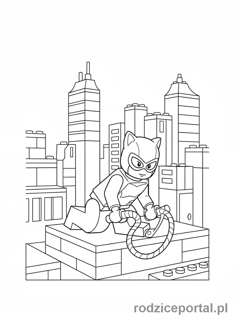 Kolorowanka Lego Batman - Kobieta-Kot Lego na dachu