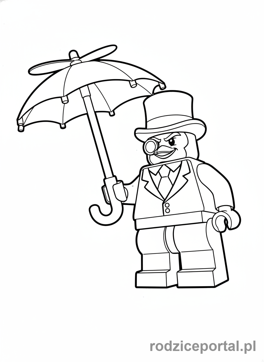 Kolorowanka Lego Batman - Pingwin Lego z parasolem