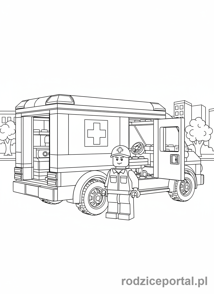 Kolorowanka Lego City - Lekarz Lego City z karetką pogotowia