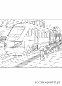 Kolorowanka Lego City - Pociąg pasażerski Lego City wjeżdżający na stację