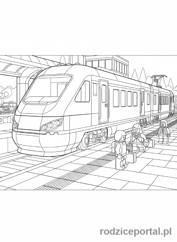 Kolorowanka Lego City - Pociąg pasażerski Lego City wjeżdżający na stację