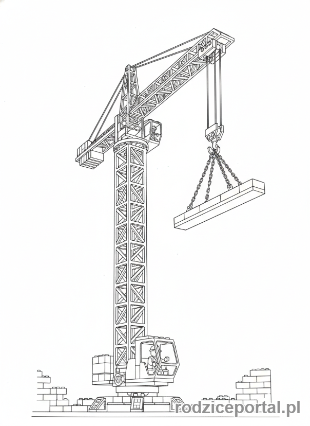 Kolorowanka Lego City - Robotnik Lego City na dźwigu budowlanym