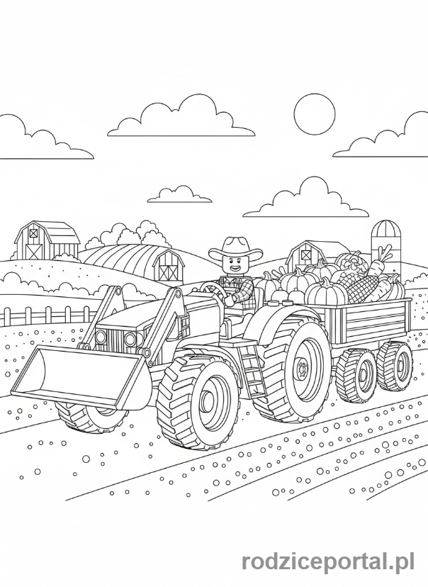 Kolorowanka Lego City - Rolnik Lego City z traktorem i plonami