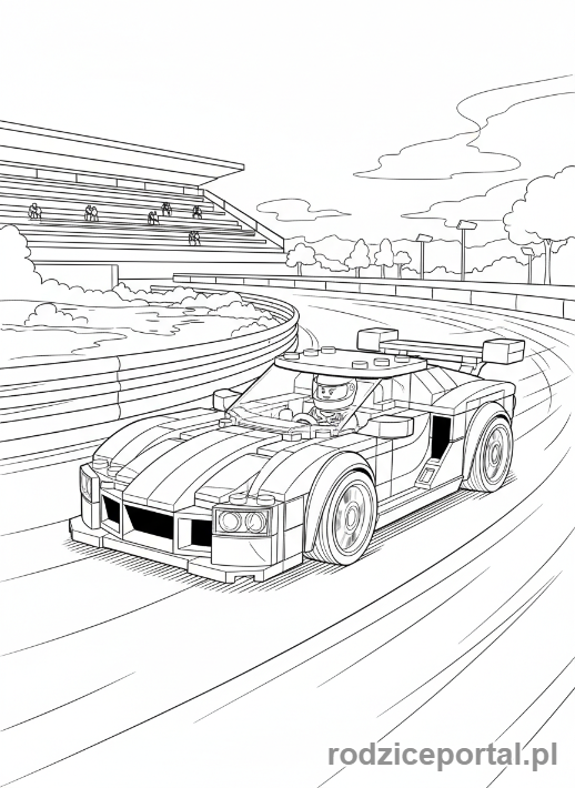 Kolorowanka Lego City - Samochód rajdowy Lego City na torze wyścigowym