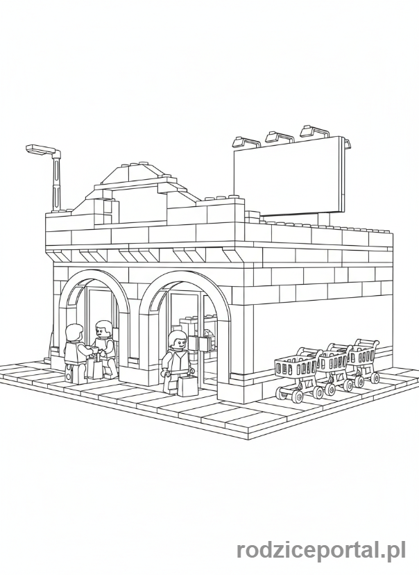 Kolorowanka Lego City - Sklep spożywczy Lego City z klientami