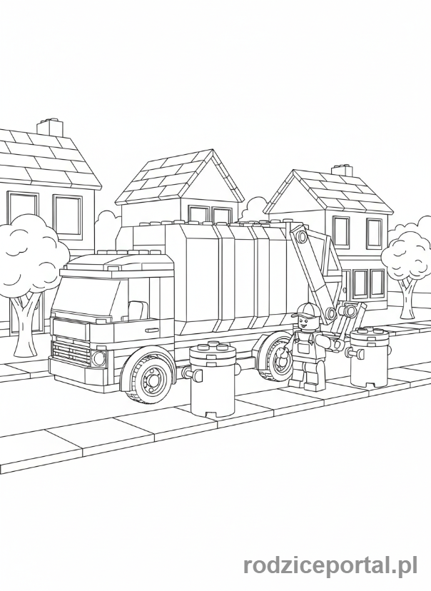Kolorowanka Lego City - Śmieciarka Lego City zbierająca odpady