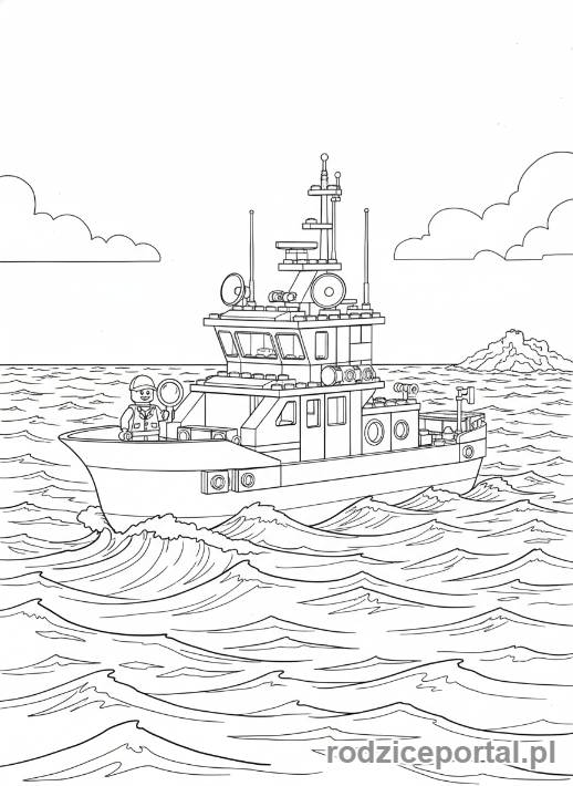 Kolorowanka Lego City - Statek badawczy Lego City na morzu