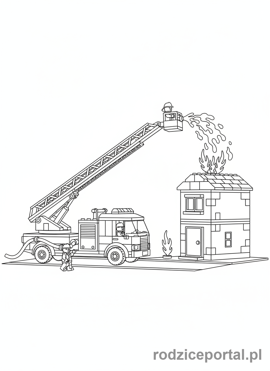 Kolorowanka Lego City - Wóz strażacki Lego City gaszący pożar