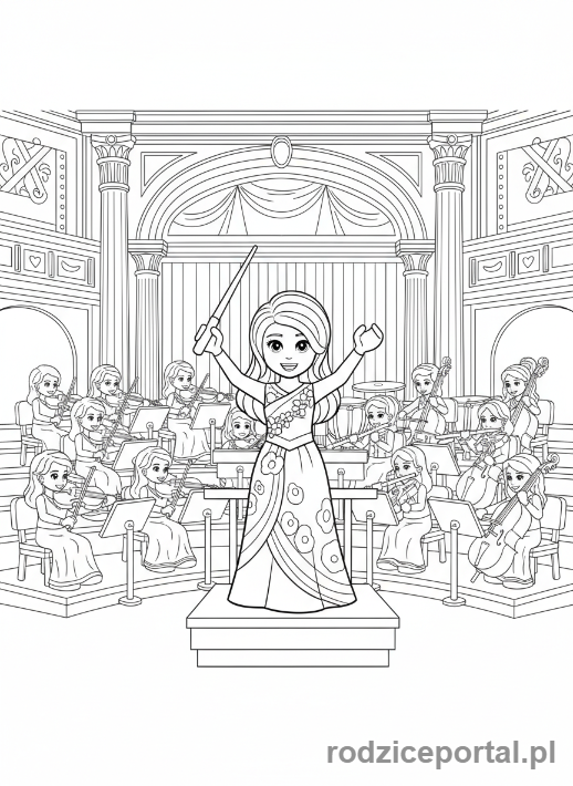 Kolorowanka Lego Friends - Andrea dyrygująca orkiestrą.